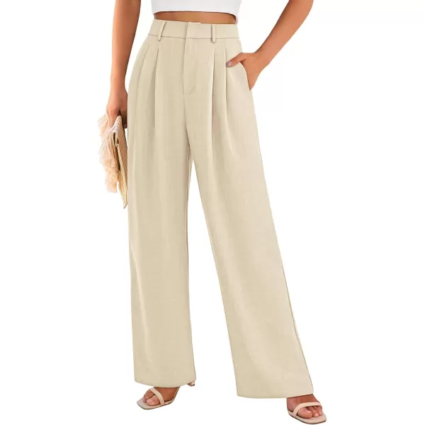 PRETTYGARDEN Womens Summer Work Pants Elastic High Waisted Straight Leg Business Casual Dressy Trousers Slacks with PocketsBeige
