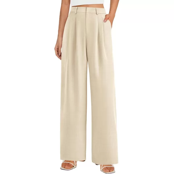 PRETTYGARDEN Womens Summer Work Pants Elastic High Waisted Straight Leg Business Casual Dressy Trousers Slacks with PocketsBeige