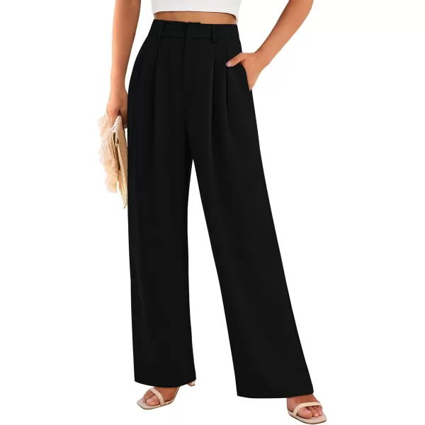 PRETTYGARDEN Womens Summer Work Pants Elastic High Waisted Straight Leg Business Casual Dressy Trousers Slacks with PocketsBlack