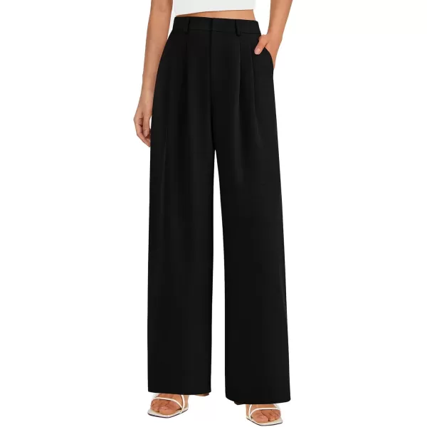 PRETTYGARDEN Womens Summer Work Pants Elastic High Waisted Straight Leg Business Casual Dressy Trousers Slacks with PocketsBlack