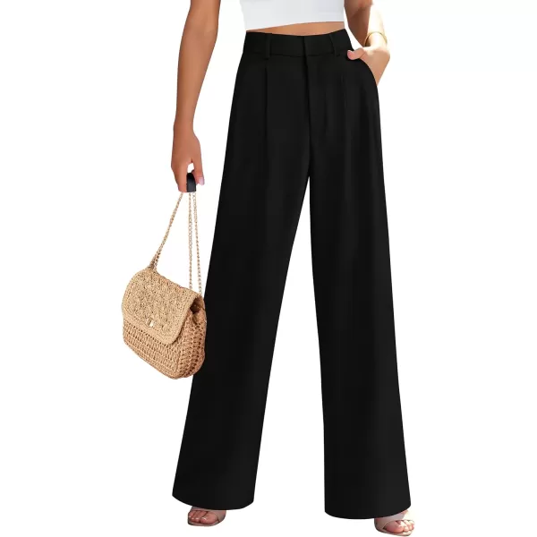 PRETTYGARDEN Womens Summer Work Pants Elastic High Waisted Straight Leg Business Casual Dressy Trousers Slacks with PocketsBlack