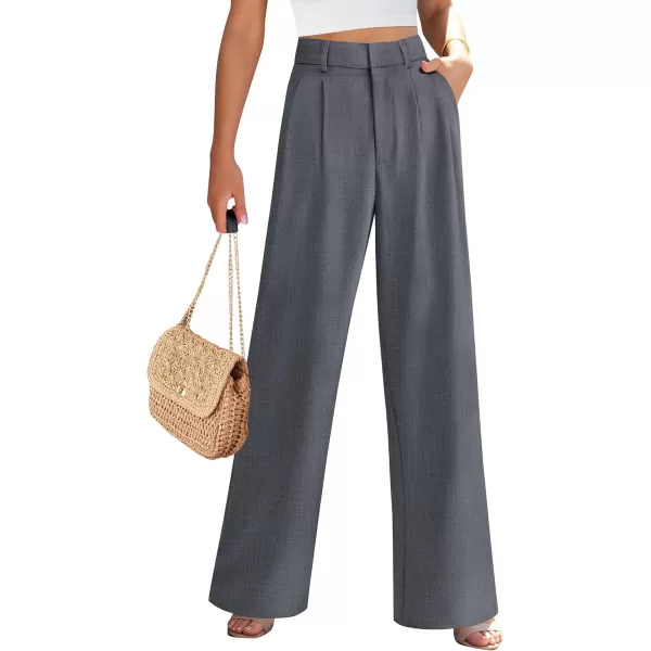 PRETTYGARDEN Womens Summer Work Pants Elastic High Waisted Straight Leg Business Casual Dressy Trousers Slacks with PocketsDark Grey