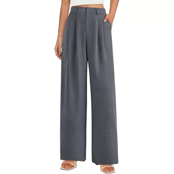 PRETTYGARDEN Womens Summer Work Pants Elastic High Waisted Straight Leg Business Casual Dressy Trousers Slacks with PocketsDark Grey
