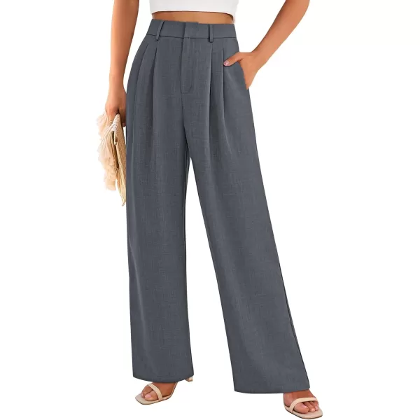 PRETTYGARDEN Womens Summer Work Pants Elastic High Waisted Straight Leg Business Casual Dressy Trousers Slacks with PocketsDark Grey