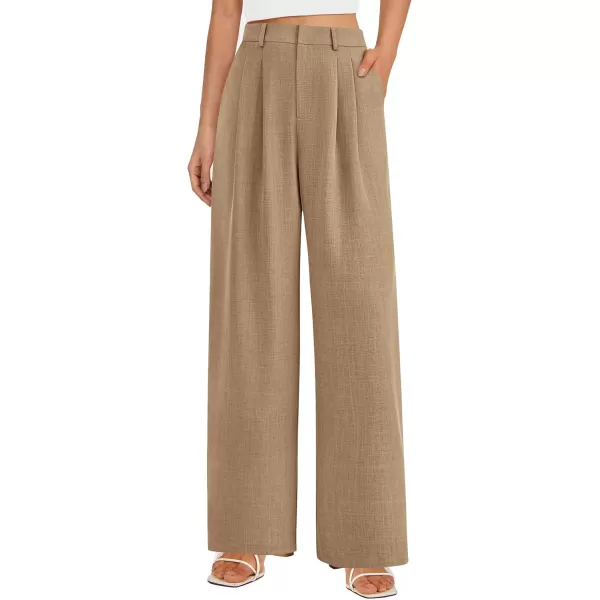 PRETTYGARDEN Womens Summer Work Pants Elastic High Waisted Straight Leg Business Casual Dressy Trousers Slacks with PocketsKhaki