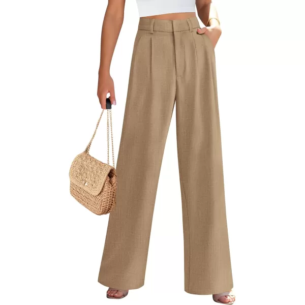 PRETTYGARDEN Womens Summer Work Pants Elastic High Waisted Straight Leg Business Casual Dressy Trousers Slacks with PocketsKhaki