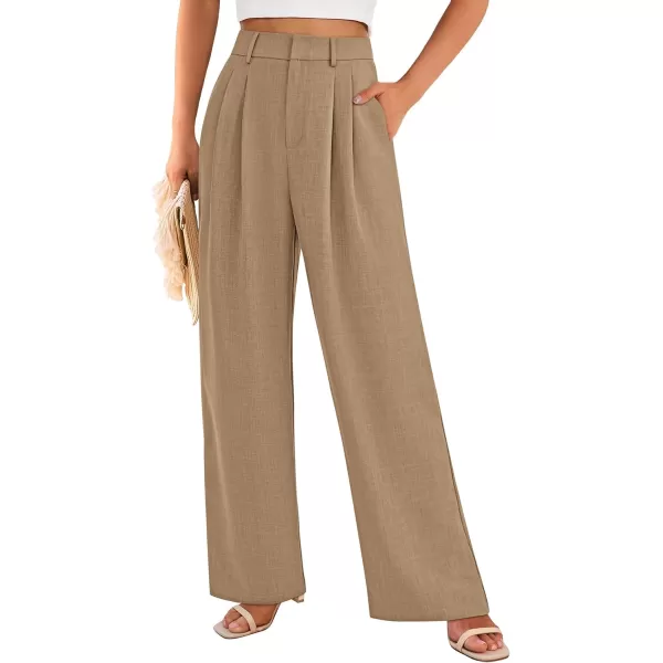 PRETTYGARDEN Womens Summer Work Pants Elastic High Waisted Straight Leg Business Casual Dressy Trousers Slacks with PocketsKhaki