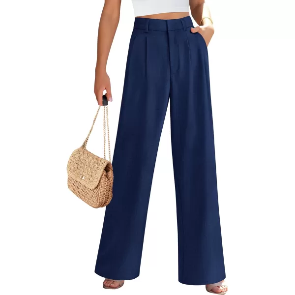 PRETTYGARDEN Womens Summer Work Pants Elastic High Waisted Straight Leg Business Casual Dressy Trousers Slacks with PocketsNavy