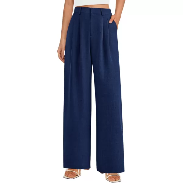 PRETTYGARDEN Womens Summer Work Pants Elastic High Waisted Straight Leg Business Casual Dressy Trousers Slacks with PocketsNavy