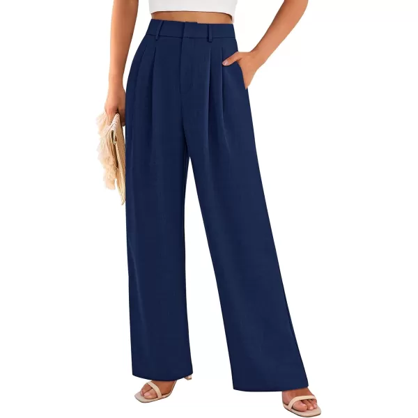 PRETTYGARDEN Womens Summer Work Pants Elastic High Waisted Straight Leg Business Casual Dressy Trousers Slacks with PocketsNavy