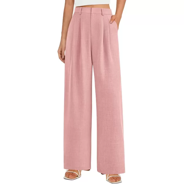 PRETTYGARDEN Womens Summer Work Pants Elastic High Waisted Straight Leg Business Casual Dressy Trousers Slacks with PocketsPink