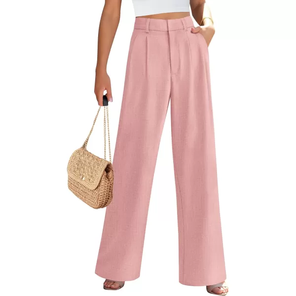PRETTYGARDEN Womens Summer Work Pants Elastic High Waisted Straight Leg Business Casual Dressy Trousers Slacks with PocketsPink