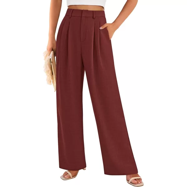 PRETTYGARDEN Womens Summer Work Pants Elastic High Waisted Straight Leg Business Casual Dressy Trousers Slacks with PocketsRust Red