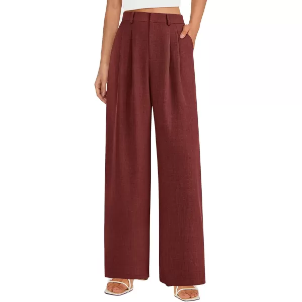 PRETTYGARDEN Womens Summer Work Pants Elastic High Waisted Straight Leg Business Casual Dressy Trousers Slacks with PocketsRust Red