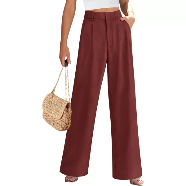PRETTYGARDEN Womens Summer Work Pants Elastic High Waisted Straight Leg Business Casual Dressy Trousers Slacks with PocketsRust Red