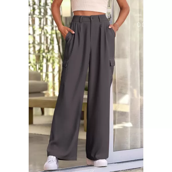 PRETTYGARDEN Womens Wide Leg Cargo Pants High Waist Business Casual Trousers Pant with PocketsGrey