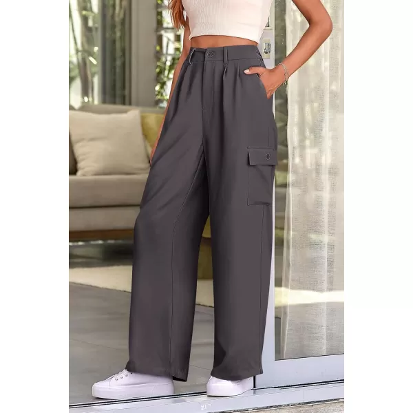 PRETTYGARDEN Womens Wide Leg Cargo Pants High Waist Business Casual Trousers Pant with PocketsGrey