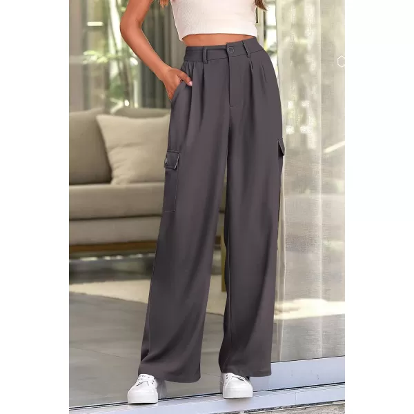 PRETTYGARDEN Womens Wide Leg Cargo Pants High Waist Business Casual Trousers Pant with PocketsGrey
