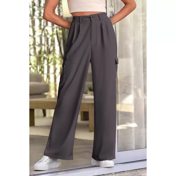 PRETTYGARDEN Womens Wide Leg Cargo Pants High Waist Business Casual Trousers Pant with PocketsGrey