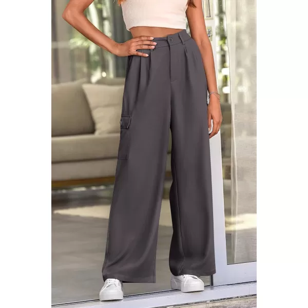PRETTYGARDEN Womens Wide Leg Cargo Pants High Waist Business Casual Trousers Pant with PocketsGrey