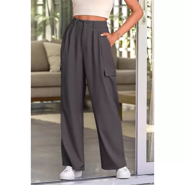 PRETTYGARDEN Womens Wide Leg Cargo Pants High Waist Business Casual Trousers Pant with PocketsGrey