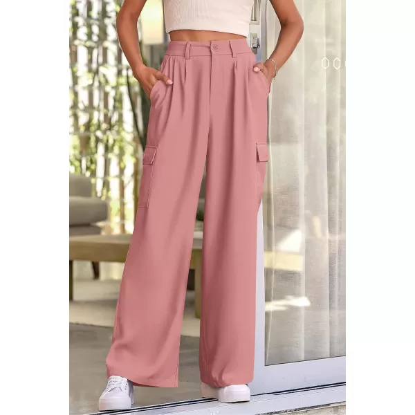 PRETTYGARDEN Womens Wide Leg Cargo Pants High Waist Business Casual Trousers Pant with PocketsPink
