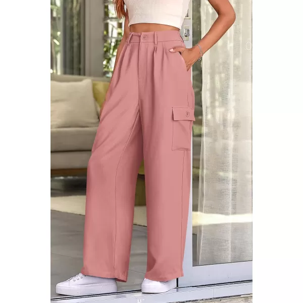 PRETTYGARDEN Womens Wide Leg Cargo Pants High Waist Business Casual Trousers Pant with PocketsPink
