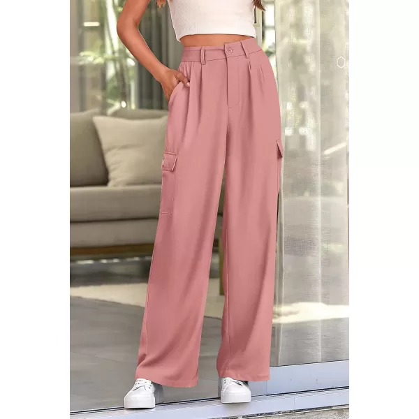 PRETTYGARDEN Womens Wide Leg Cargo Pants High Waist Business Casual Trousers Pant with PocketsPink