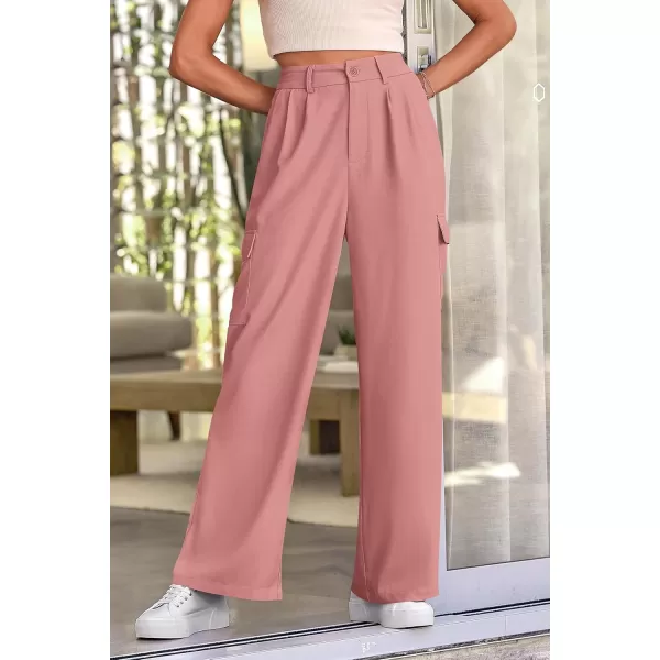 PRETTYGARDEN Womens Wide Leg Cargo Pants High Waist Business Casual Trousers Pant with PocketsPink