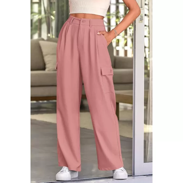 PRETTYGARDEN Womens Wide Leg Cargo Pants High Waist Business Casual Trousers Pant with PocketsPink