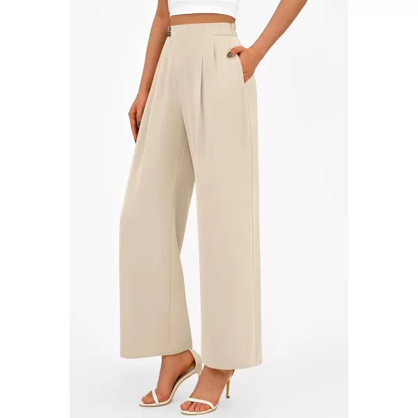 PRETTYGARDEN Womens Wide Leg Pants Dressy High Waisted Business Casual Work Office Suit Palazzo Pant TrousersBeige