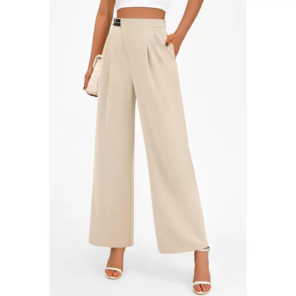 PRETTYGARDEN Womens Wide Leg Pants Dressy High Waisted Business Casual Work Office Suit Palazzo Pant TrousersBeige