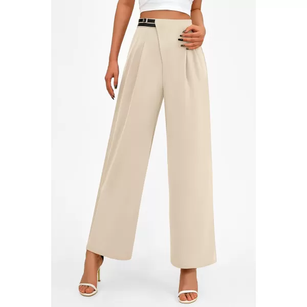PRETTYGARDEN Womens Wide Leg Pants Dressy High Waisted Business Casual Work Office Suit Palazzo Pant TrousersBeige