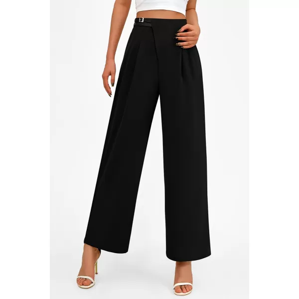 PRETTYGARDEN Womens Wide Leg Pants Dressy High Waisted Business Casual Work Office Suit Palazzo Pant TrousersBlack