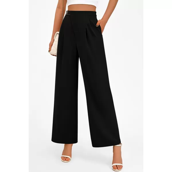 PRETTYGARDEN Womens Wide Leg Pants Dressy High Waisted Business Casual Work Office Suit Palazzo Pant TrousersBlack