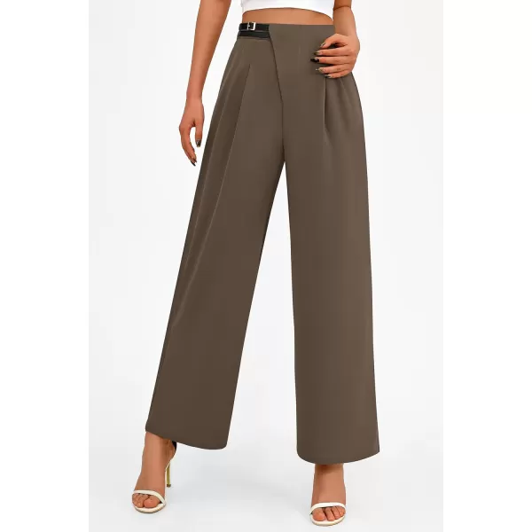 PRETTYGARDEN Womens Wide Leg Pants Dressy High Waisted Business Casual Work Office Suit Palazzo Pant TrousersBrown