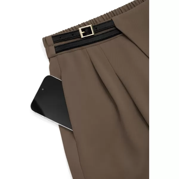 PRETTYGARDEN Womens Wide Leg Pants Dressy High Waisted Business Casual Work Office Suit Palazzo Pant TrousersBrown