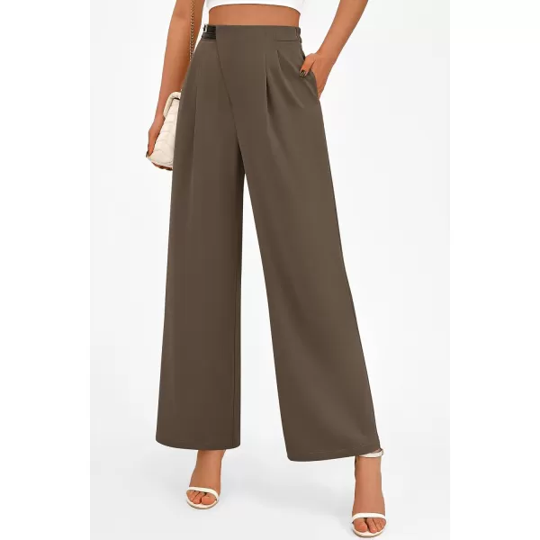PRETTYGARDEN Womens Wide Leg Pants Dressy High Waisted Business Casual Work Office Suit Palazzo Pant TrousersBrown