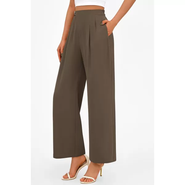 PRETTYGARDEN Womens Wide Leg Pants Dressy High Waisted Business Casual Work Office Suit Palazzo Pant TrousersBrown