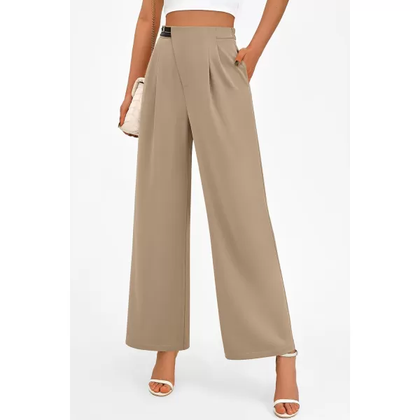 PRETTYGARDEN Womens Wide Leg Pants Dressy High Waisted Business Casual Work Office Suit Palazzo Pant TrousersCamel