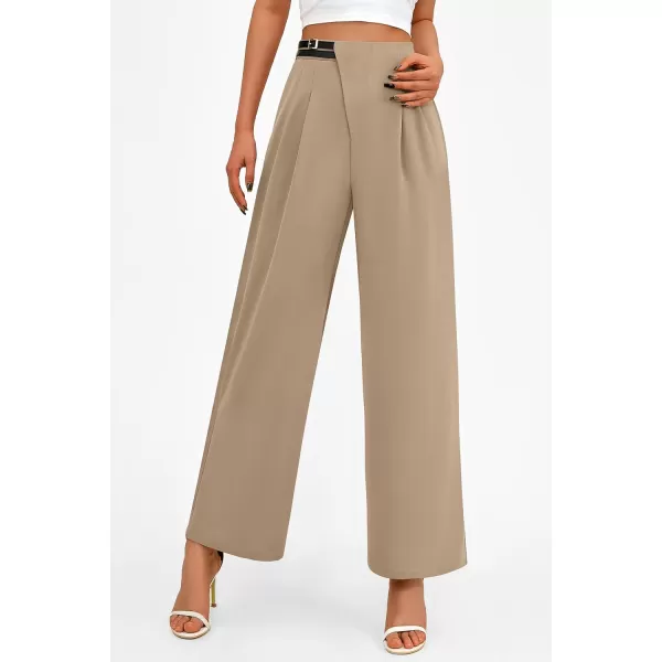 PRETTYGARDEN Womens Wide Leg Pants Dressy High Waisted Business Casual Work Office Suit Palazzo Pant TrousersCamel