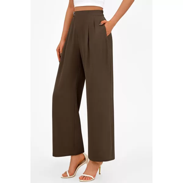 PRETTYGARDEN Womens Wide Leg Pants Dressy High Waisted Business Casual Work Office Suit Palazzo Pant TrousersCoffee