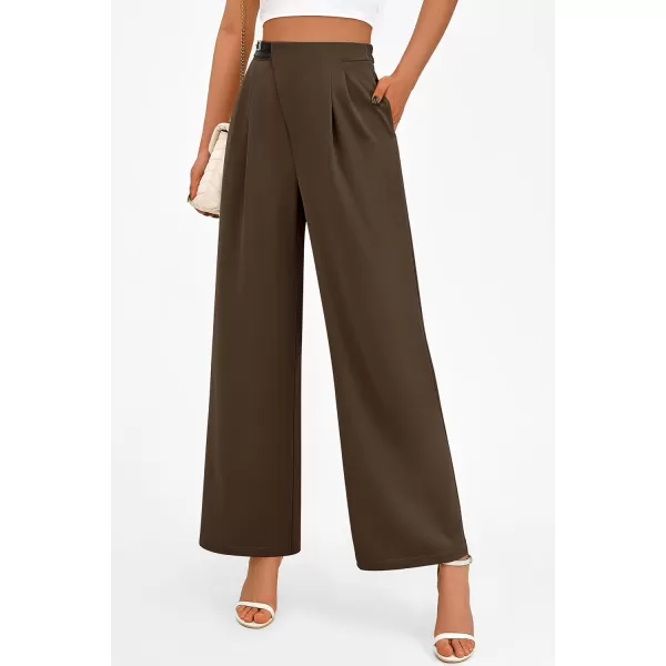 PRETTYGARDEN Womens Wide Leg Pants Dressy High Waisted Business Casual Work Office Suit Palazzo Pant TrousersCoffee