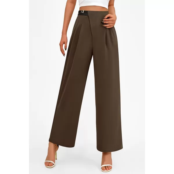 PRETTYGARDEN Womens Wide Leg Pants Dressy High Waisted Business Casual Work Office Suit Palazzo Pant TrousersCoffee