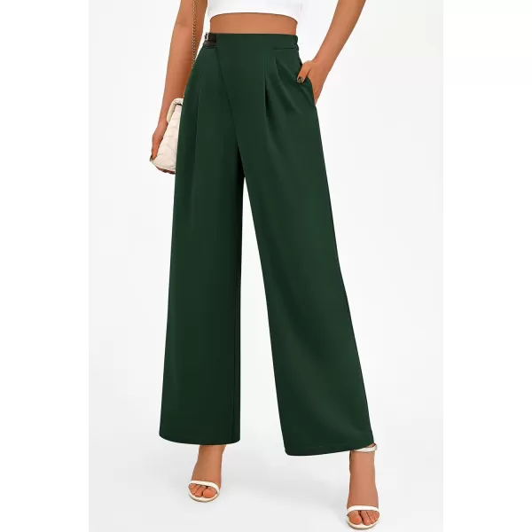 PRETTYGARDEN Womens Wide Leg Pants Dressy High Waisted Business Casual Work Office Suit Palazzo Pant TrousersDark Green