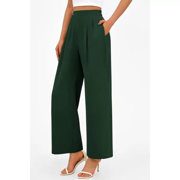 PRETTYGARDEN Womens Wide Leg Pants Dressy High Waisted Business Casual Work Office Suit Palazzo Pant TrousersDark Green