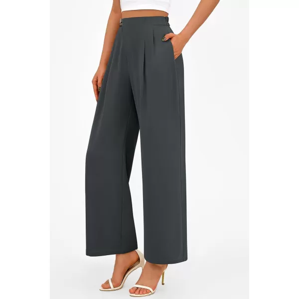PRETTYGARDEN Womens Wide Leg Pants Dressy High Waisted Business Casual Work Office Suit Palazzo Pant TrousersDark Grey