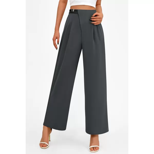 PRETTYGARDEN Womens Wide Leg Pants Dressy High Waisted Business Casual Work Office Suit Palazzo Pant TrousersDark Grey