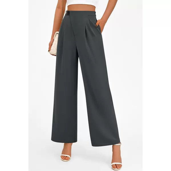 PRETTYGARDEN Womens Wide Leg Pants Dressy High Waisted Business Casual Work Office Suit Palazzo Pant TrousersDark Grey