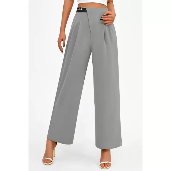 PRETTYGARDEN Womens Wide Leg Pants Dressy High Waisted Business Casual Work Office Suit Palazzo Pant TrousersGrey